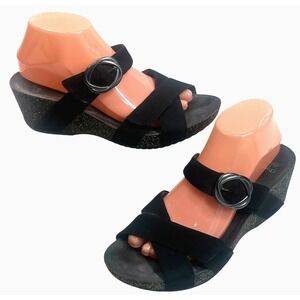 Dansko Sandals‎ Black Nubuck Strap Wedge Faux Buckle EU 40 9.5-10 US Susie